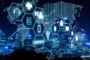 Fintech Icon Print with Matrix Code Background
