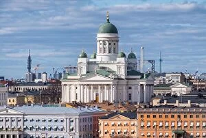 Finland Collection: Helsinki, Finland - April 14 : Cathedral and other city buildings with central cityscape in