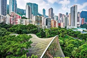 Kong Collection: High rise apartments above Hong Kong Park and aviary in Hong Kong, China