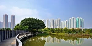 Kong Collection: High rise apartments above Wetland Park in Hong Kong, China