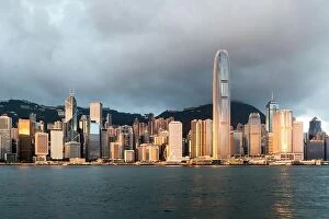 Kong Collection: Hong Kong skyline with sunlight in the morning over Victoria Harbour in Hong Kong