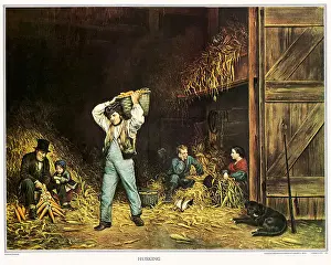 Husking Print by Thomas Barker (1820)