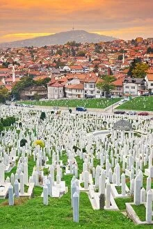 Bosnia and Herzegovina Collection: Kovaci war cemetery and Sarajevo cityscape, Bosnia and Herzegovinafamous place