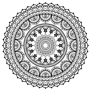 Black Mandala Print with White Background and Floral Swirls