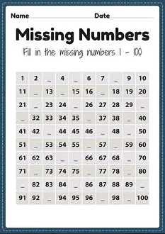 Printable Missing Numbers 1 to 100 Worksheet for Kids