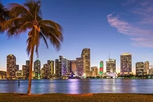 Images Dated 29th December 2017: Miami, Florida, USA downtown skyline from across the Biscayne Bay at twilight