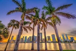 Images Dated 29th December 2017: Miami, Florida, USA skyline on Bisayne Bay at dusk