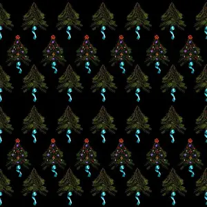 Christmas Tree Pattern Print on Black Background Photography