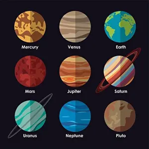 Solar System Print with Planet Names Vector Illustration