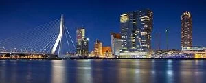 Images Dated 15th August 2016: Rotterdam Panorama. Panoramic image of Rotterdam, Netherlands during twilight blue hour