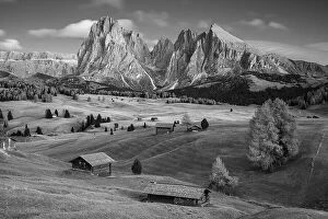 Alpe Di Siusi Collection: Seiser Alm, Dolomites. Black and white landscape image of Seiser Alm a Dolomite plateau