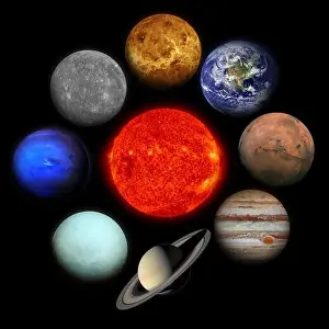 Solar System Print: Planets on Black Background