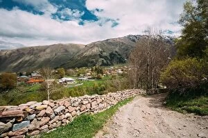 Georgia Collection: Stone Fence Along A Countryside Road Near Sioni Village In Kazbegi District