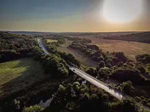 Sunset over the road Aerial Photography Print