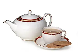 Framed Print : Teapot, Cup and Biscuits Print