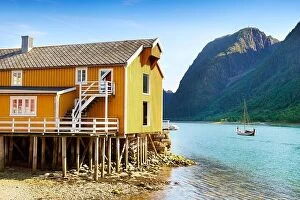 Images Dated 8th July 2014: Traditional wooden stilt house, Mosjoen, Norway
