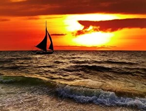 Images Dated 8th December 2012: Tropical sunset with sailboat, Boracay, Philippines