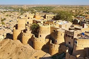 India Collection: View from the top of Jaisalmer Fort of the foritication and city below, Jaisalmer, India