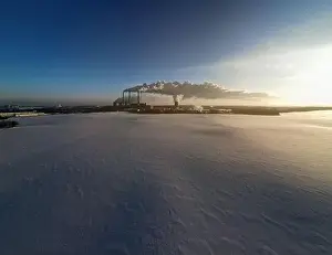 Winter Landscape Print with Industrial Horizon