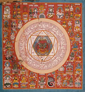 Religious Image Prints: Yantra of Pratyangira Goddess Print, 1700-1750