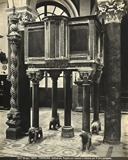 Ambo and Candelabrum for the Easter candle. Two Cosmatesque works located in the Cathedral of S. Cesario in Terracina