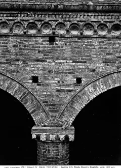 Gothic Cloister Prints: Detail of the arcade, with decorations and glazed plates