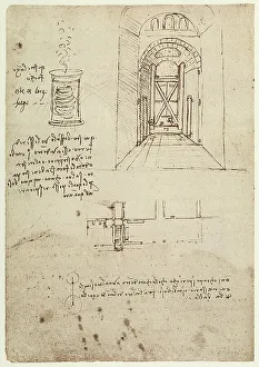 Renaissance Architecture Plans Prints: An architectual plan and a fire-lighting machine