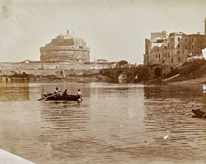 Images Dated 4th January 2017: Boats on the Tiber; the background Castel Sant'Angelo; Rione Ponte, Rome