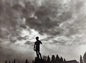 Images Dated 26th September 2016: The copy of David by Michelangelo photographed against the backdrop of a cloudy sky