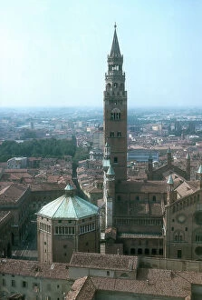 Aerial View And Birds Eye Viewlate Gothic Collection: Cremona: the Baptistery and the 'Torrazzo' (tower)