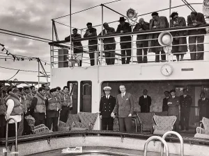 Framed Print : Crew and passengers on a ship