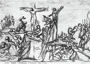 High Renaissance Period Prints: Crucifixion study, drawing by Tintoretto preserved in the Gabinetto Nazionale delle Stampe (National Print Cabinet)