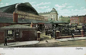 Victorian Era Train Station Prints: Entrance of Victoria Station, London