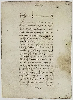 Example in physics with calculations and proportions, writings from the Codex Forster II, c.120r, by Leonardo da Vinci, housed in the Victoria and Albert Museum, London