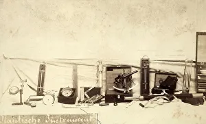 Antique Navigation Tools Prints: The image shows some nautical instruments