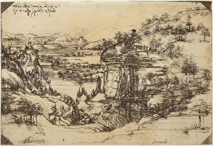 Images Dated 18th April 2007: Landscape of the Arno Valley, pen on paper, Leonardo da Vinci (1452-1519)