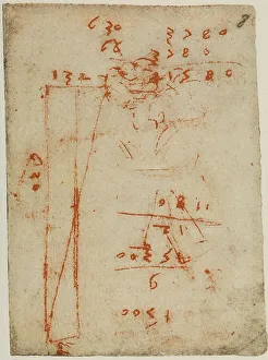 Mathematic calculations, writings from the Codex Forster II, c.1v, by Leonardo da Vinci, housed in the Victoria and Albert Museum, London