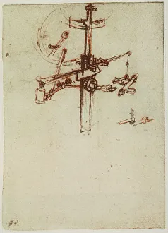 High Renaissance Drawing Prints: A mechanical device, drawing from the Codex Forster II