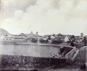 Framed Print : Panoramic view of Panama. In the foreground a stream, beyond which are a group of houses Framed Print : Panoramic view of Panama. In the foreground a stream, beyond which are a group of houses