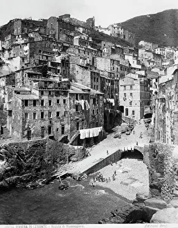 Prints of Panoramic view of Riomaggiore, one of the Cinque Terre, near La Spezia Riomaggiore. Date of Photograph:1900 ca Landscapes Prints: Panoramic view of Riomaggiore, one of the Cinque Terre, near La Spezia