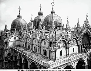 St Marks Basilica Venice Prints: Partial view of the domes and the second floor of St. Mark's Basilica in Venice