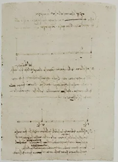 Physics notes, writings from the Codex Forster II, c.153r, by Leonardo da Vinci, housed in the Victoria and Albert Museum, London