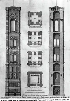 Bell Tower Design Prints: Plan and elevation of the cathedral bell tower
