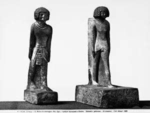 Egyptian Artifact Prints: Two polychrome statuettes of the deceased