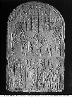 Archaeological Museum Artifacts Prints: Rectangular Egyptian stele depicting two religious scenes