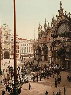 Venice Church Architecture Prints: Religious procession in St Mark's Square in Venice