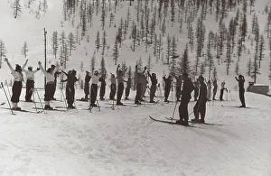 Winter Sports Landscape Prints: Skiing lessons in the mountains