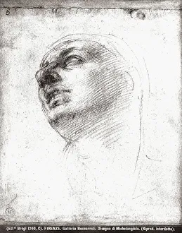 Renaissance Europe Artwork Prints: Study of a face. Drawing by Michelangelo, in the museum of Casa Buonarroti in Florence