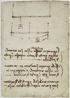 Study on gravitational force, writings from the Codex Forster II, c.144r, by Leonardo da Vinci, housed in the Victoria and Albert Museum, London