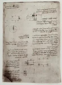 High Renaissance Drawing Techniques Prints: Study on gravity; writing of Leonardo da Vinci